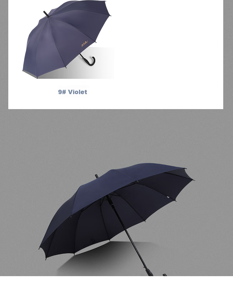 JD Large Umbrella with Long Handle, Semi-Automatic Extra-Large 10-Rib Reinforced Business Umbrella, Dark Gray
