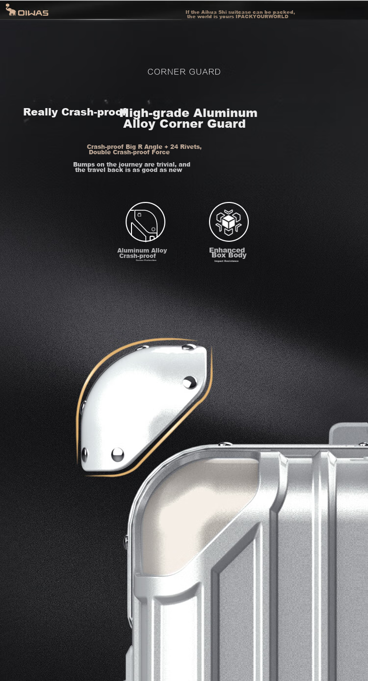 Чемодан OIWAS Armor Suitcase, 20-дюймовый мужской чемодан на колесиках, дорожный чемодан ручной клади, чемодан с алюминиевой рамой, женский чемодан с кодовым замком, серебристый