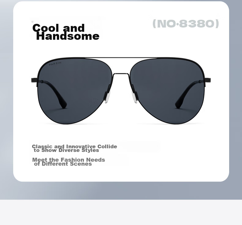 Солнцезащитные очки PARZIN Polarized Sunglasses для мужчин, стиль Фань Чэнчэн, двойная оправа, авиатор, защита от УФ, для вождения, трендовые солнцезащитные очки PZ8380