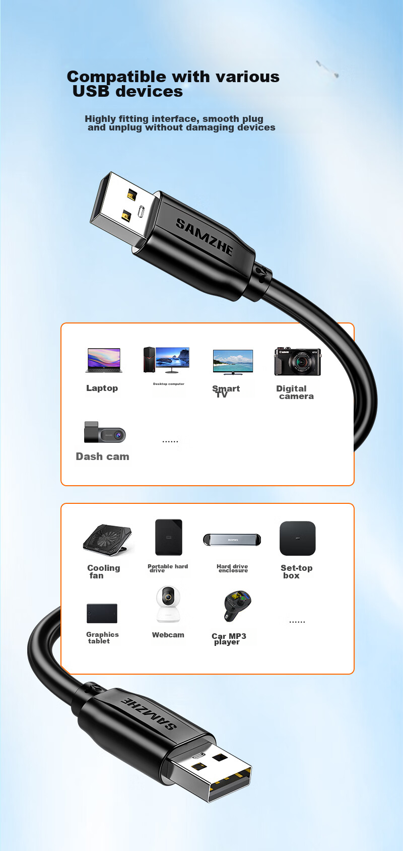 Кабель SAMZHE USB 2.0 Male to Male, 2 метра, черный, TMG-20