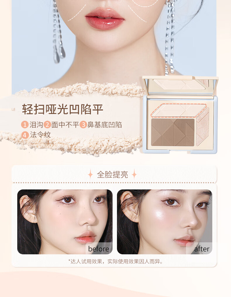 稚优泉（CHIOTURE） 高光修容一体盘女阴影鼻影哑光高光提亮泪沟法令纹 01粉调白皙盘