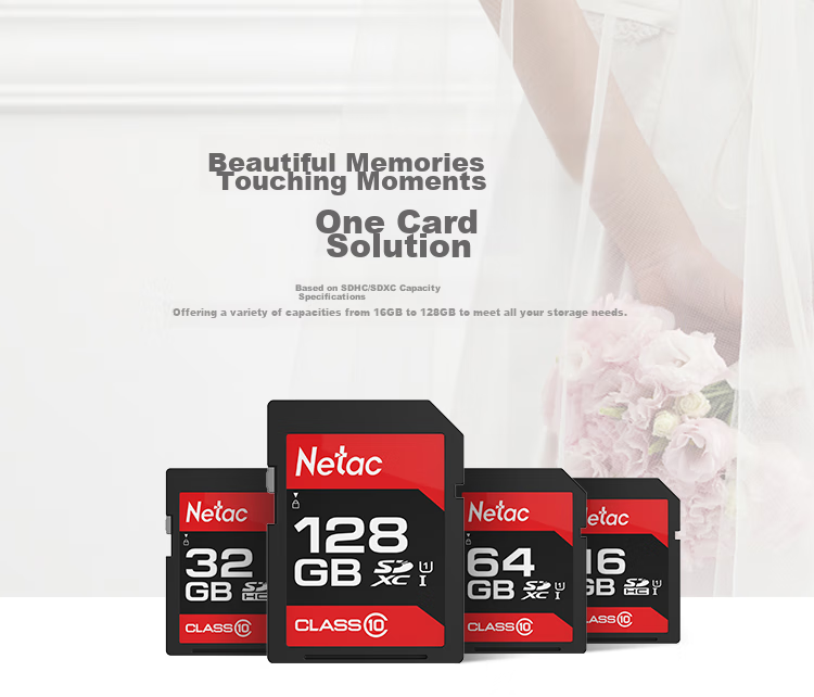 Карта памяти Netac 32GB SD U1 C10, скорость чтения до 90 МБ/с, для фотосъемки и Full HD видео