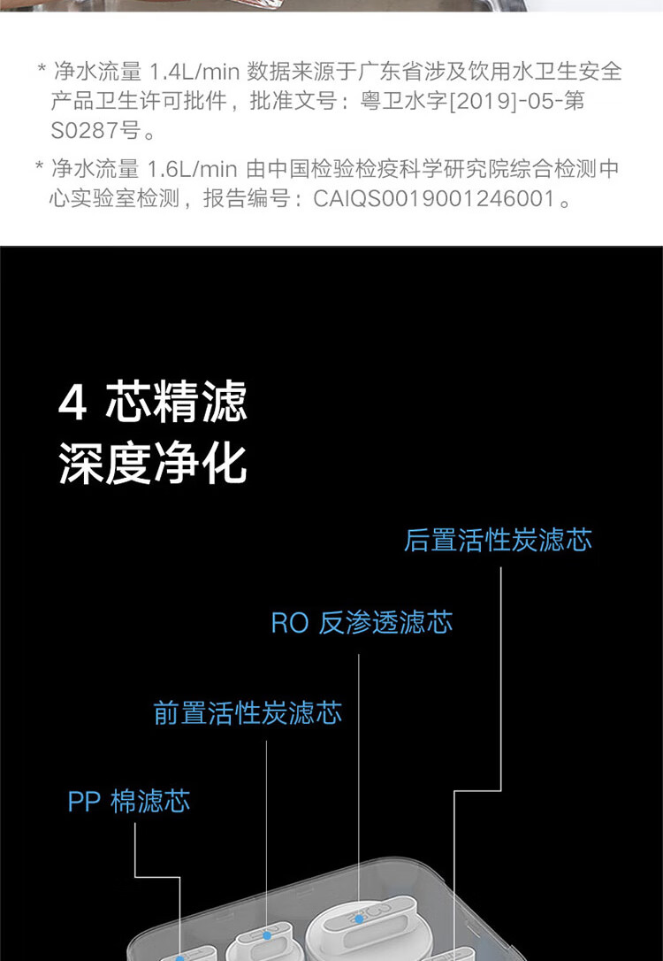 小米（MI） 净水器家用净水机 600G厨下式RO反渗透大流量直饮低废水智能前置过滤器软水直饮机 小米净水器600G