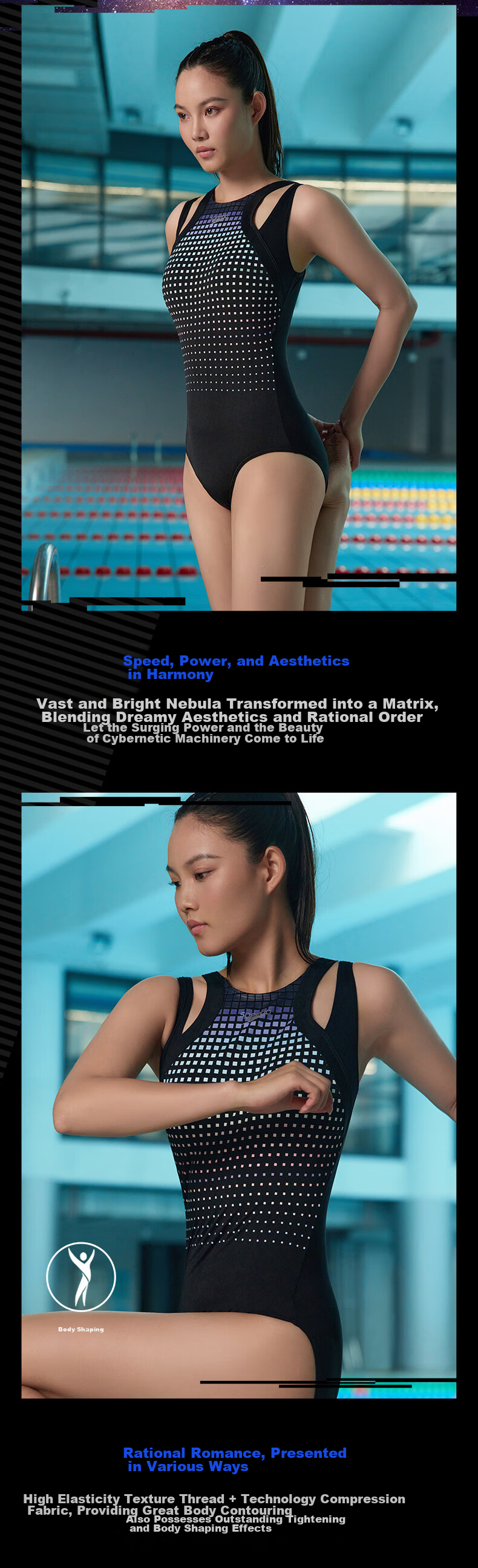 Женский цельный купальник Speedo Electric Matrix Black Label Hero 5.0, размер 40, черный/синий