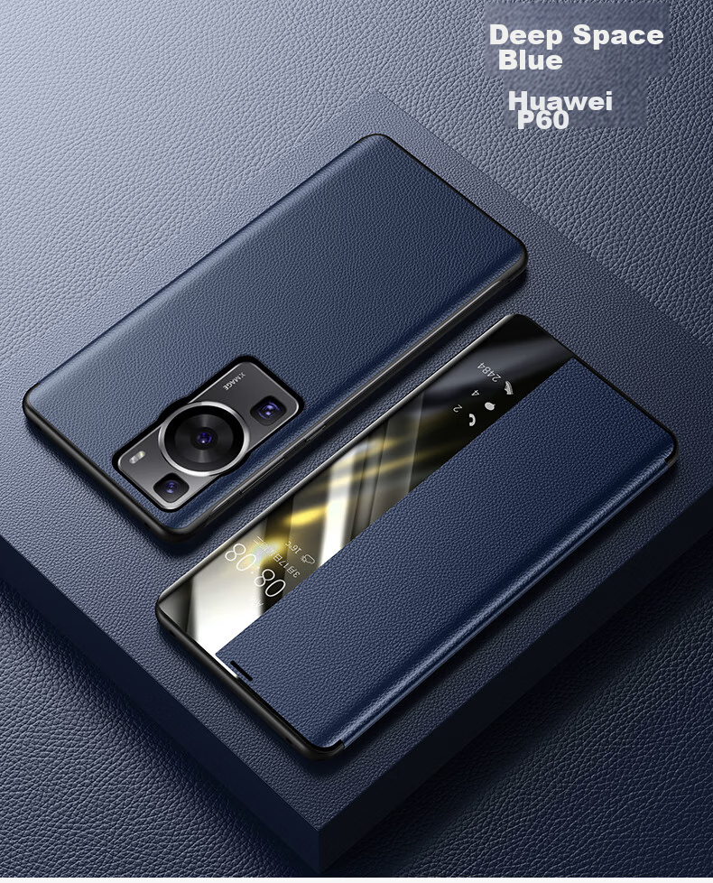 Чехол для Huawei P60 Art ZhengJian, кожаный, противоударный, с окошком, черный