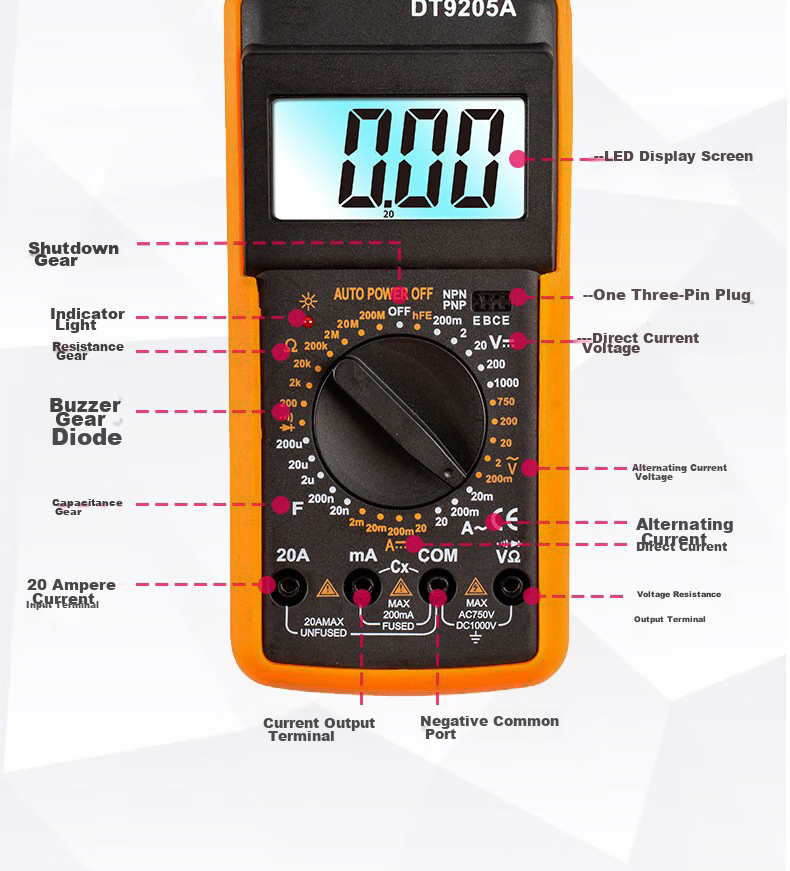 Цифровой мультиметр Zhugu DT9205, высокоточный, автоматический, бытовой, 750В AC, 20А DC