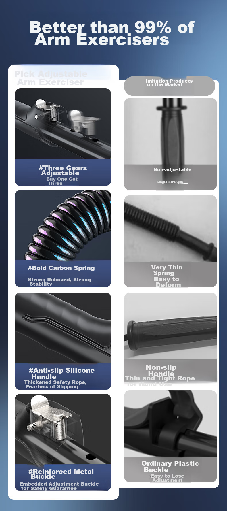 Силовой эспандер PEAK Adjustable Spring Grip Bar, для тренировки силы рук, мышц груди, фитнес-оборудование, 50 кг