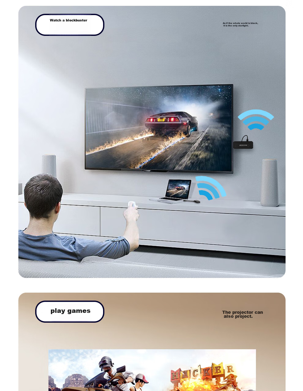 BOEGAM BG4S Беспроводное устройство для зеркалирования экрана телефона с HDMI кабелем, инструмент для передачи изображения высокой четкости для офиса и дома, совместимо с телефонами Apple и Android, компьютерами для подключения к телевизору