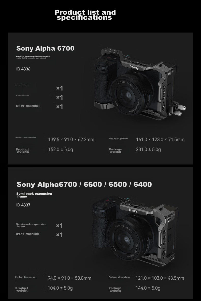 SmallRig 4338 - это база для камеры Sony A6700, которая обеспечивает расширение функционала для фото- и видеосъемки. Она совместима с камерами Sony Alpha 6700, 6600, 6500 и 6400, предлагая надежное крепление и удобство использования. Аксессуар изготовлен из прочного алюминиевого сплава, что гарантирует долговечность и надежность.