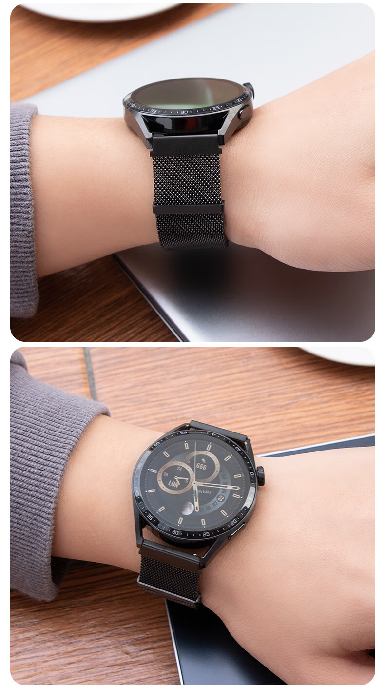 Ремешок Weiqiantu для Huawei Watch GT6/6pro/GT5/5pro/Watch5/4/4pro/3/GT4, миланская петля, металл, сталь, двойной магнит, черный, 46/48 мм, 22 мм