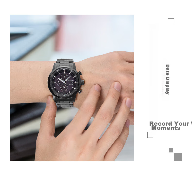 Мужские часы CITIZEN CA0615-59E, кварцевые, Eco-Drive, стальной корпус и браслет, черный циферблат, водонепроницаемые 100м
