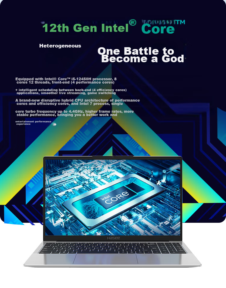 Ноутбук HASEE Elegant X6, 16 дюймов, Intel Core i5-12450H, 16 ГБ ОЗУ, 512 ГБ SSD, Wi-Fi 6, серебристый