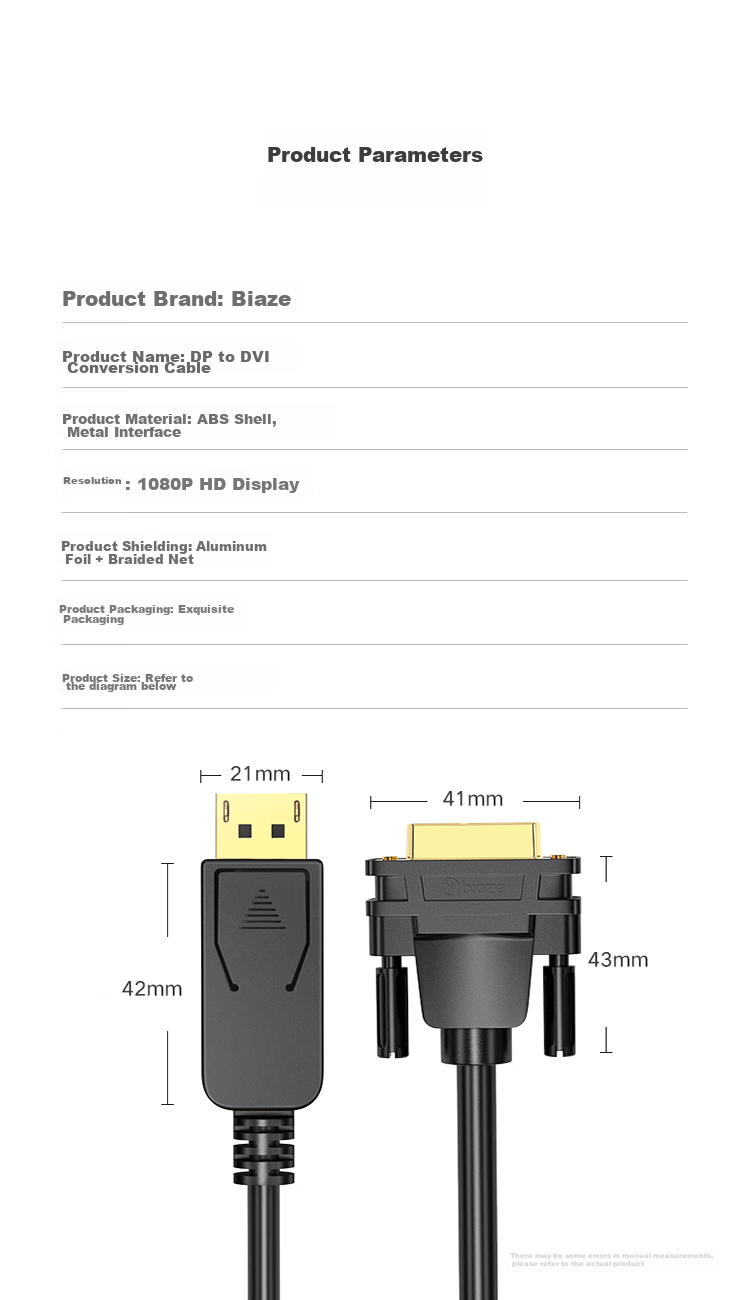 Кабель-адаптер BIAZE DP to DVI, 1.8 метра, DisplayPort на DVI, черный
