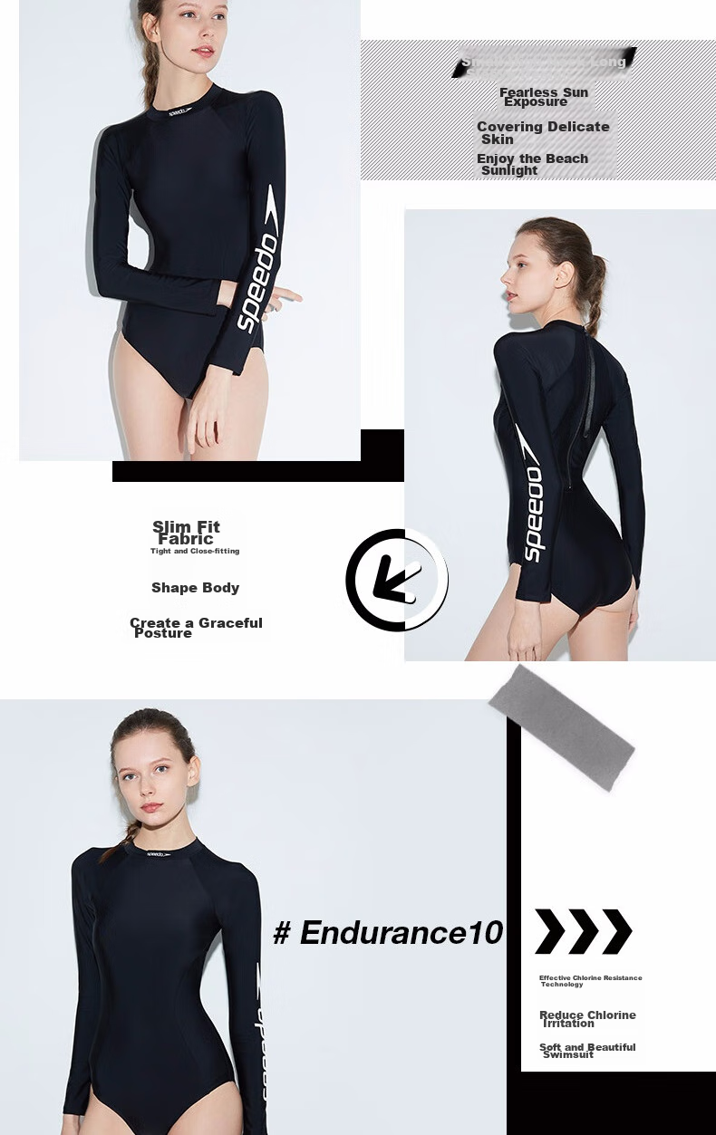 Женский купальник Speedo Noise Dot Series, с длинным рукавом, черный, размер 32