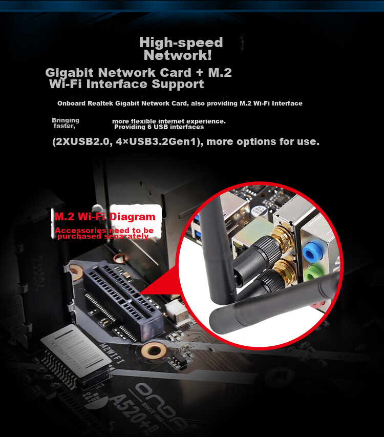 Материнская плата ONDA A520+B (Socket AM4, M.2 WiFi, DDR4, M-ATX)