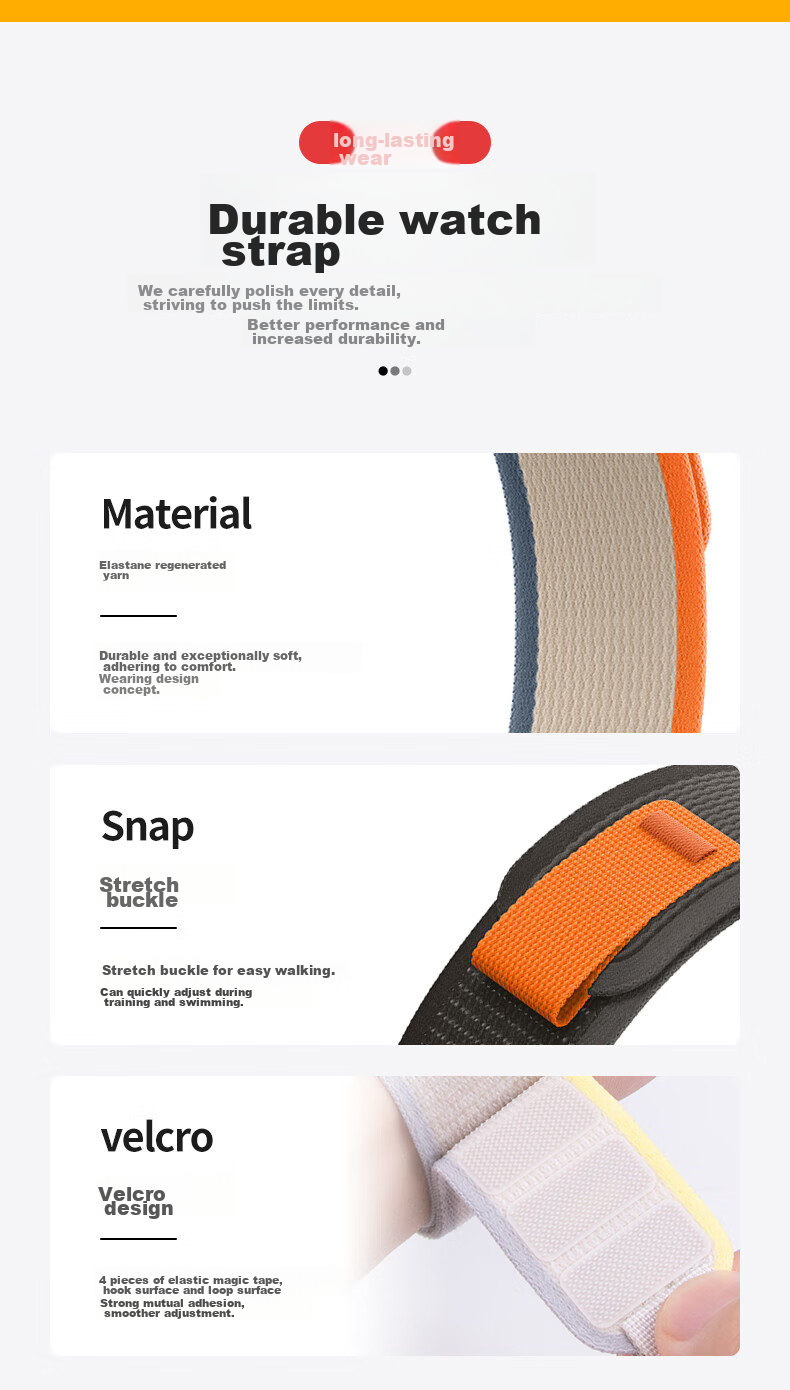 Ремешок BHO Wild Trail Loop для Apple Watch Series 9/10/Ultra 3/SE 3, нейлоновый, оранжевый с бежевым, 38/40/41/42 мм