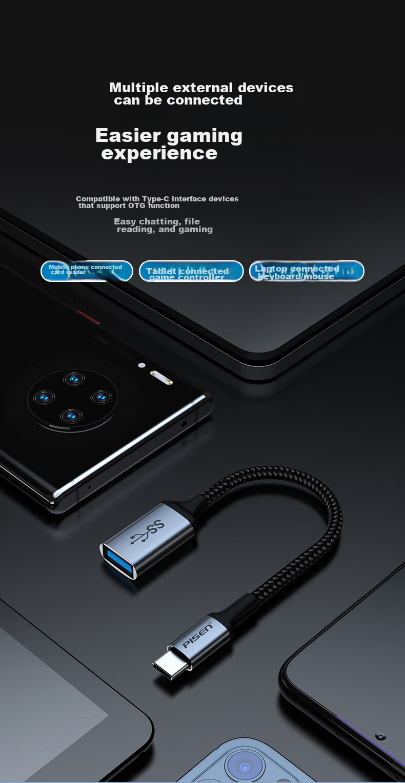 Переходник PISEN Type-C на USB 3.2 OTG, кабель данных, совместимый с Apple 17/16/15, телефонами Huawei, автомобильным зарядным устройством, USB-накопителем, планшетом, ноутбуком, наушниками, клавиатурой, мышью