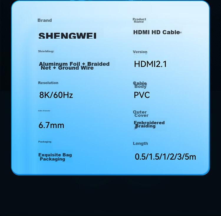 Кабель HDMI Shengwei версии 2.1, 1 метр, 8K 60Hz 4K 240Hz, для ноутбуков, ТВ-приставок, мониторов, проекторов, AHH4010G, совместим с HDMI 2.0