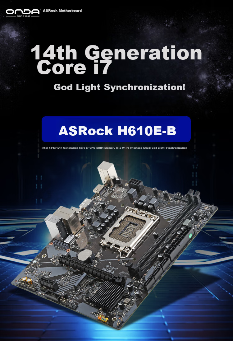 Материнская плата ONDA H610E-B для процессоров Intel LGA 1700, DDR4, M-ATX, с поддержкой SATA и M.2 NVMe, HDMI/DP