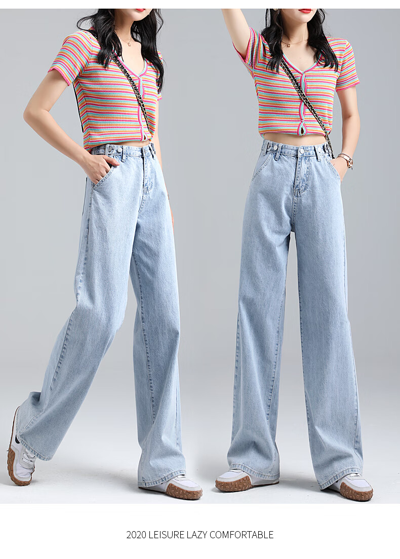 Джинсы Jeanswest Женские, 2025 Осень, Широкие штанины с высокой талией, Модные свободные брюки, Темно-синие, Размер XL