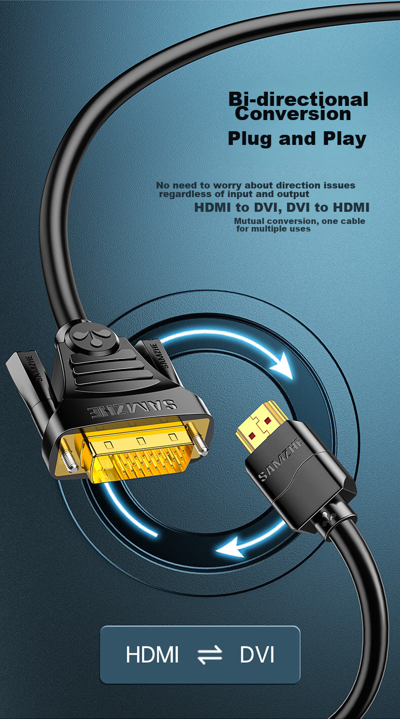Кабель SAMZHE HDMI - DVI, 1.5 метра, 4K 60Hz, двунаправленный