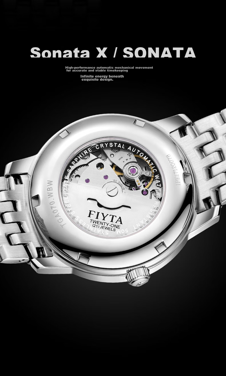 FIYTA Classic Series Automatic Mechanical Roman Numeral Dial Steel Strap Men's Wristwatch, Qixi Festival Gift