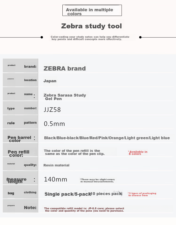 ZEBRA Ручка гелевая Top Student JJZ58, 0.5 мм, синяя, 10 шт.