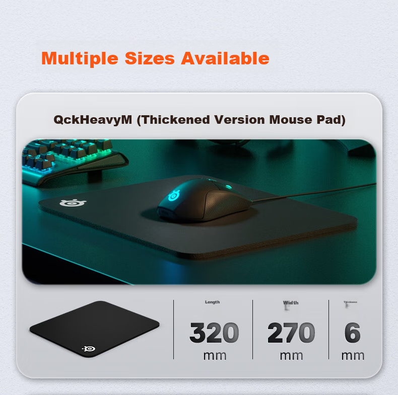 Игровой коврик SteelSeries QcK Heavy Large, увеличенного размера, 450x400x6 мм, для киберспорта, гладкая поверхность FPS для CSGO, настольный коврик для компьютера