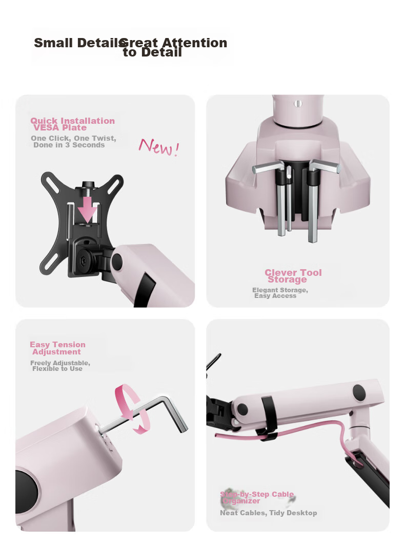 Кронштейн для монитора Brateck E500 Monet Pink, механический, с зажимом для стола, розовый, 17-40 дюймов