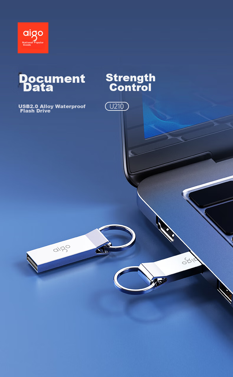 USB-накопитель Aigo U210, 64 ГБ, USB 2.0, металлический корпус, водонепроницаемый, серебристый