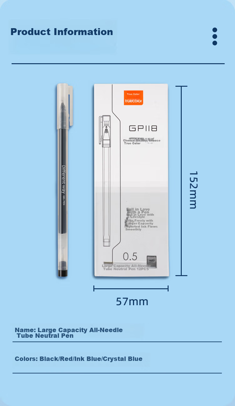 Ручка TRUECOLOR GP118, 0.5 мм, черная, набор 12 шт., для экзаменов, офиса, бизнеса