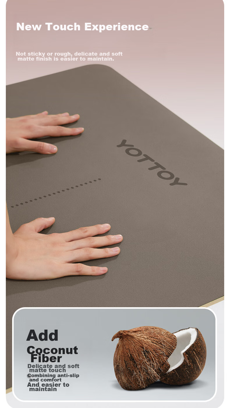 Коврик для йоги Yottoy из натурального каучука с покрытием из кокосовой скорлупы, профессиональный нескользящий коврик для фитнеса 183x68 см, цвет светло-дымчато-розовый