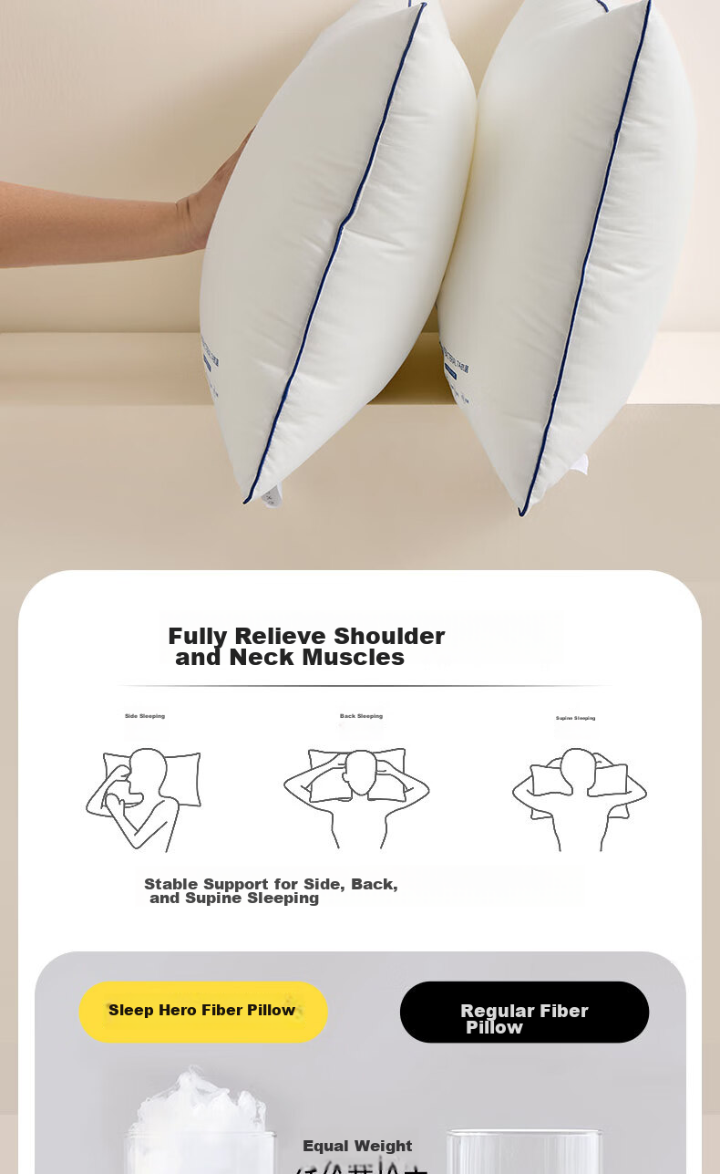 Подушка SleepHero Anti-Oily White Pillow, 40 шт., хлопок класса А, антиклещевая, антибактериальная, для глубокого сна