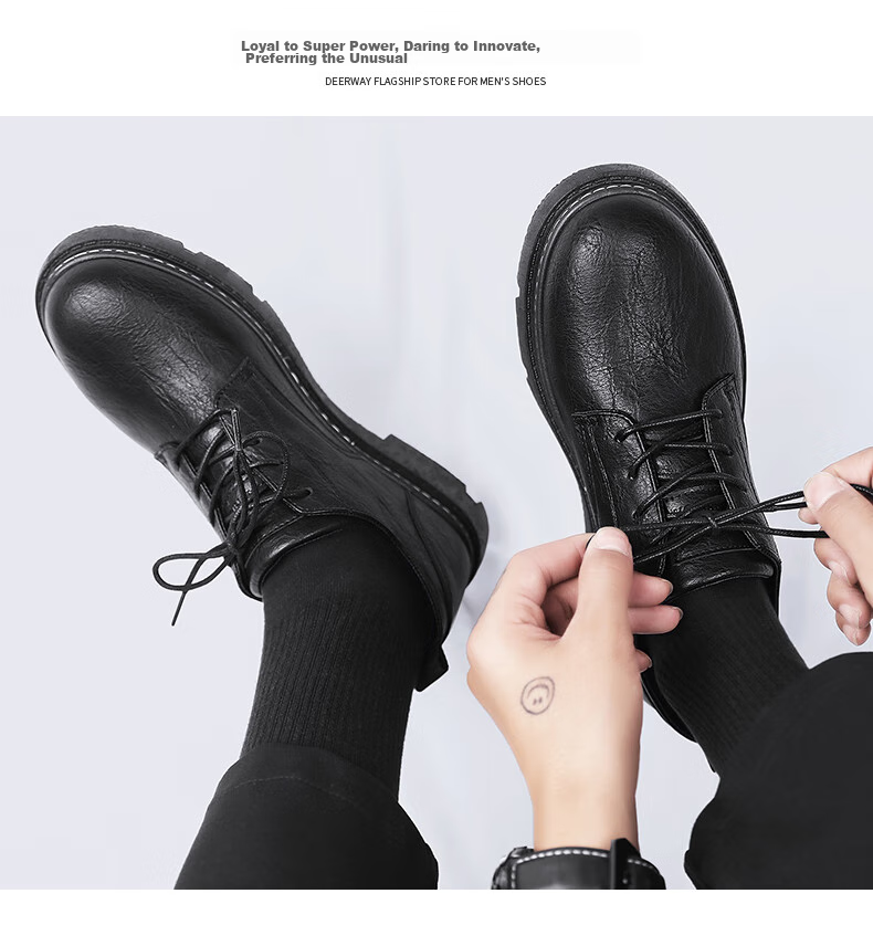 Мужские туфли Huili (Warrior) Business Casual, кожаные, на шнуровке, модель 0650, черные, размер 40