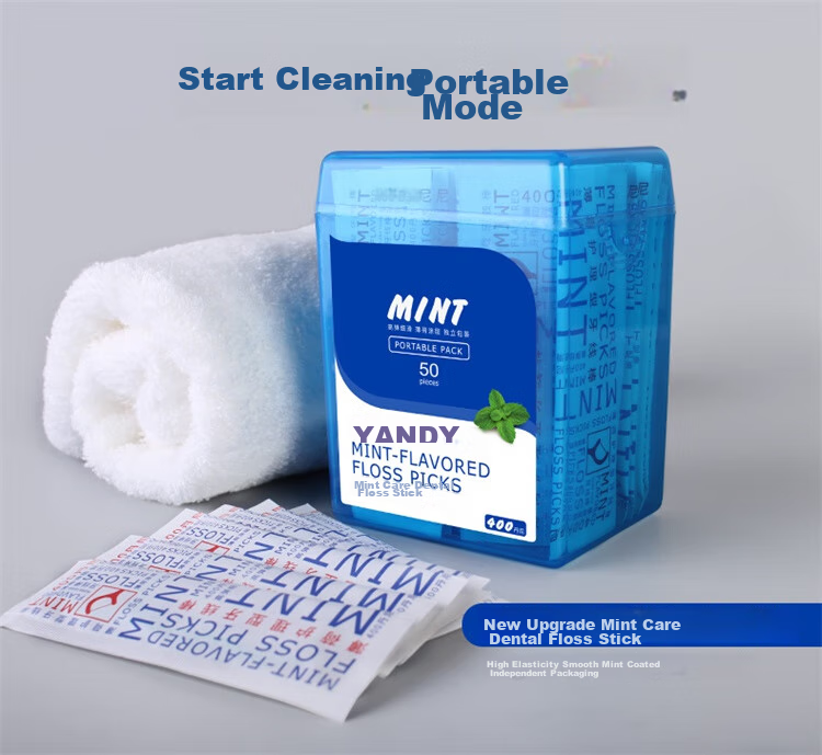 Зубные нити YANDY Mint Floss Picks, индивидуально упакованные, 50 шт. (высокая эластичность, гладкие, с мятным покрытием)