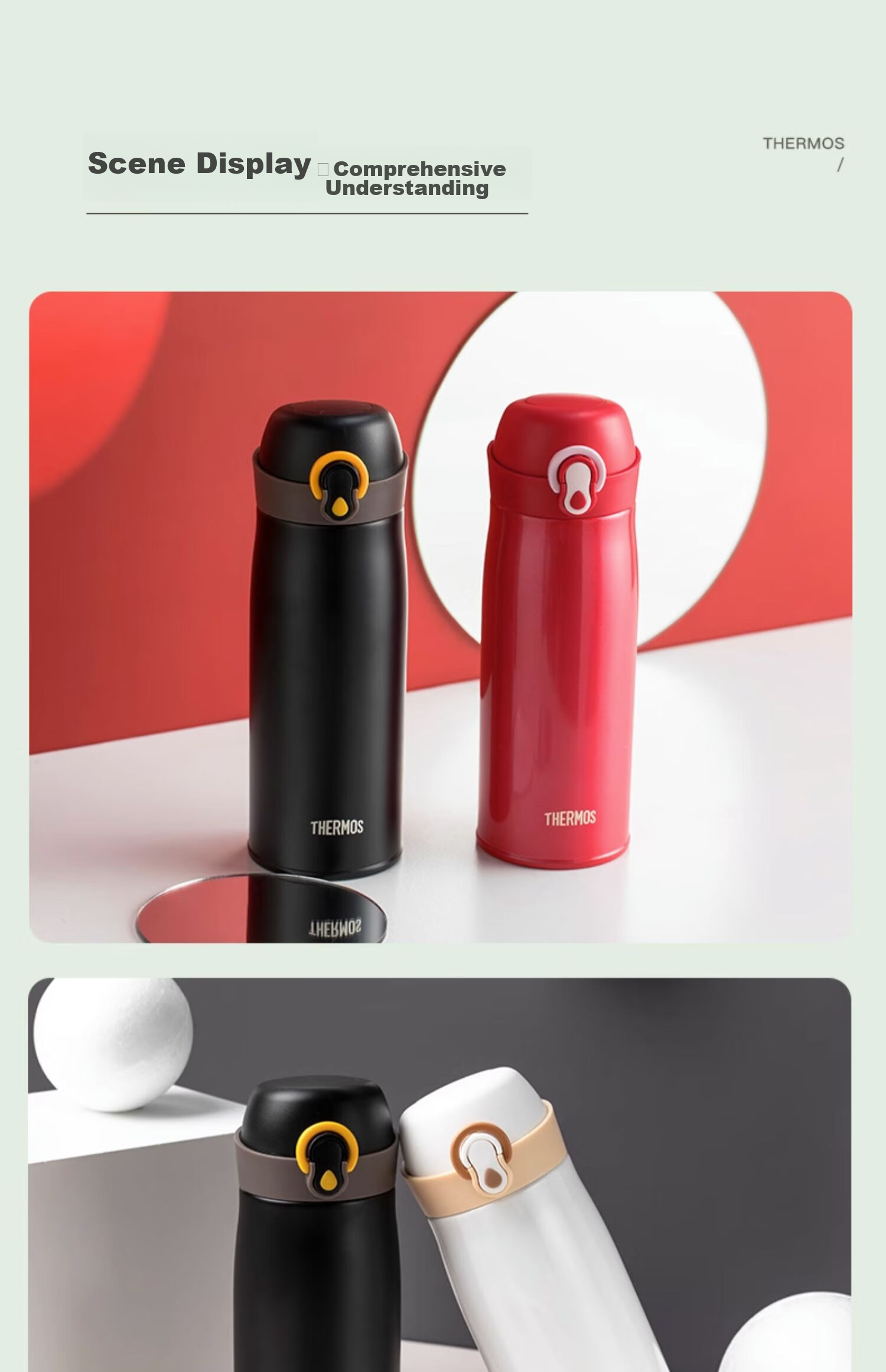 Термос THERMOS, 400 мл, нержавеющая сталь 316L, для мужчин, женщин и детей, сохраняет холодную воду, чайная чашка, TCME-400S, цвет "Новый продукт · Полумесяц белый"