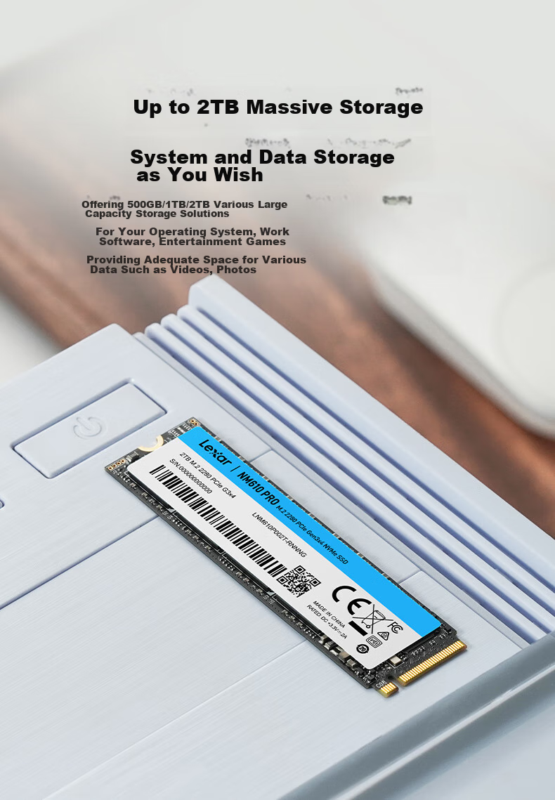SSD-накопитель Lexar NM610PRO, 1 ТБ, M.2, NVMe PCIe 3.0 x4, скорость чтения 3300 МБ/с