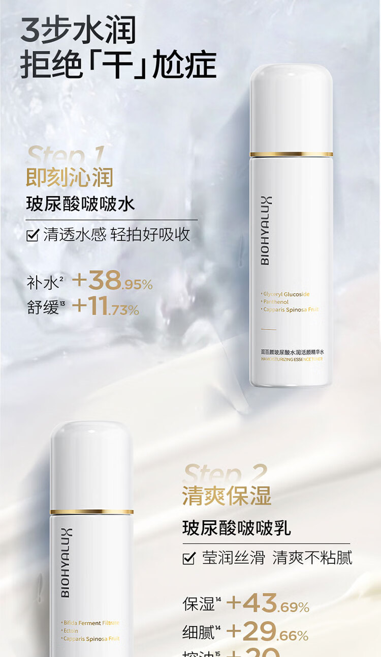 润百颜玻尿酸水润活颜精华水120ml+精华乳100g补水情人节礼物套装礼盒
