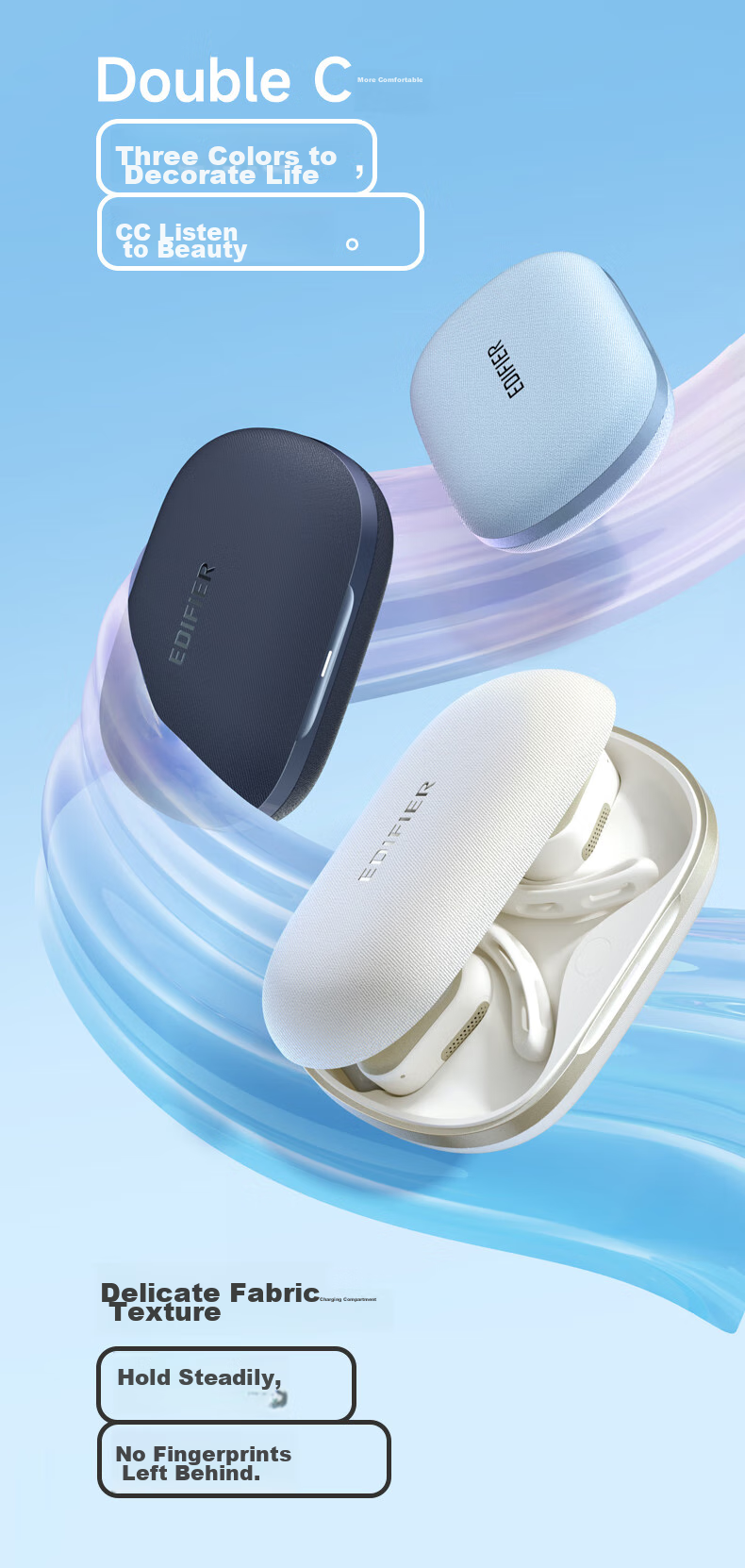 Беспроводные наушники Edifier Comfo CC, спортивные, с креплением на ухо, с ультрадолгим временем работы от батареи, синие
