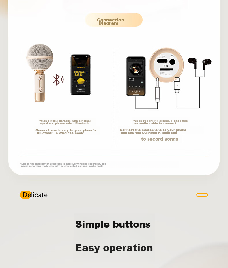 Портативный караоке-микрофон QuanminKge MB53 с Bluetooth 5.3, встроенной звуковой картой и подсветкой, черный