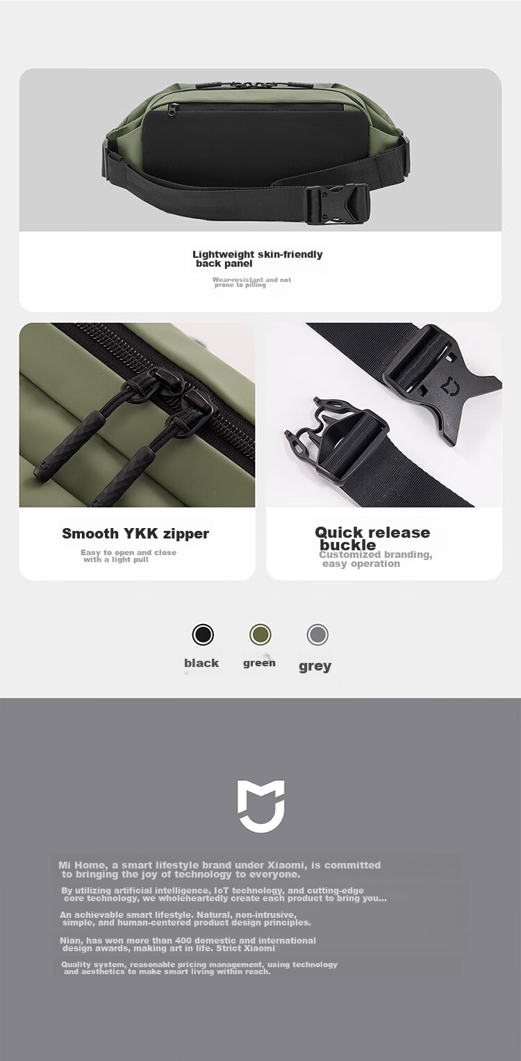 Сумка Xiaomi Mijia Chest Bag, унисекс, повседневная спортивная сумка через плечо, вместительная поясная сумка, серая