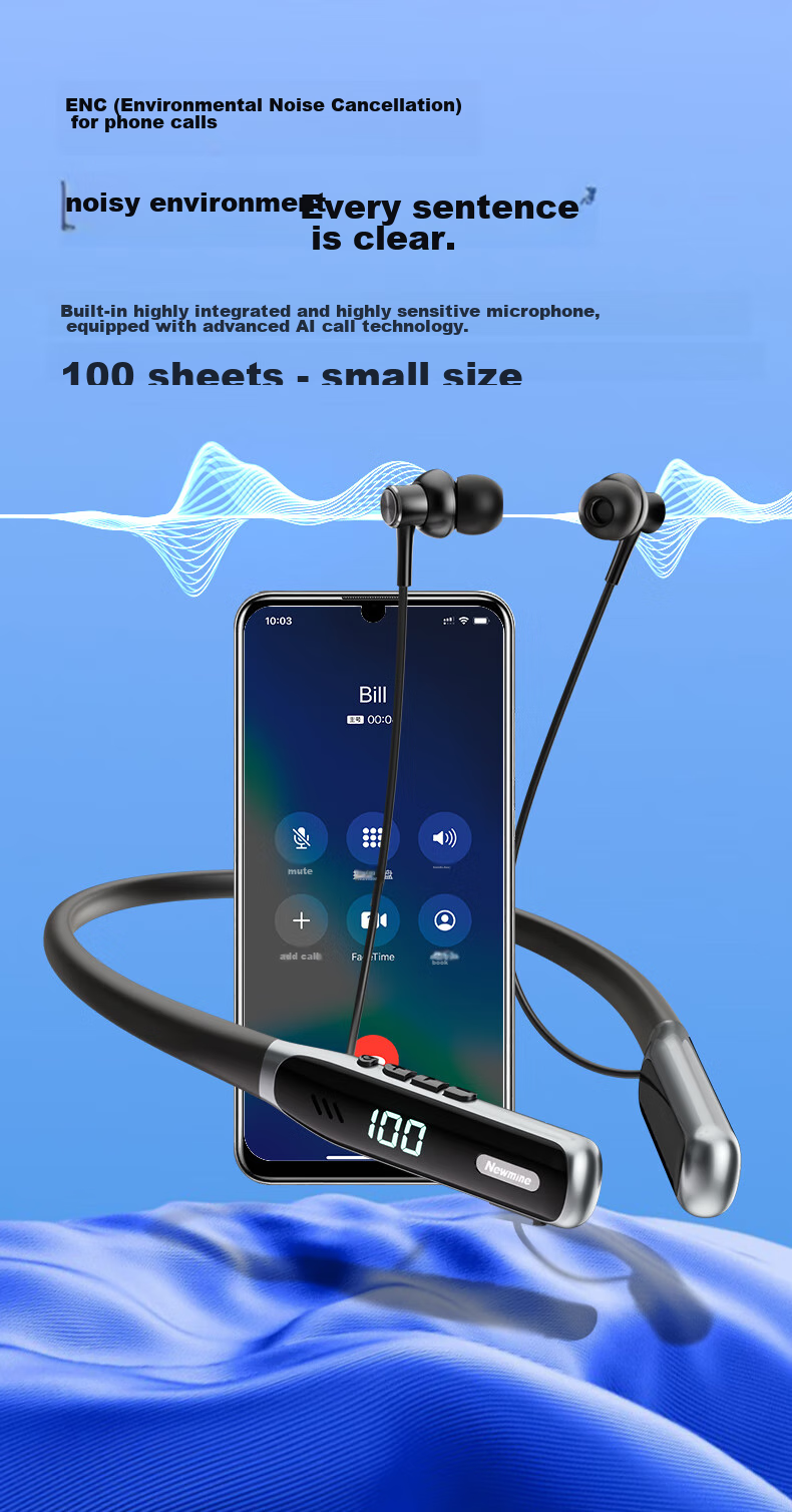 Беспроводные наушники Newmine G1 Bluetooth, для спорта, караоке, игр, звонков, с шумоподавлением, полувнутриканальные, длительное время работы, совместимы с Apple, Huawei, Xiaomi