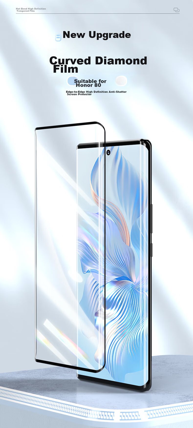 Защитное стекло для экрана LLUNC для Honor 80, полное покрытие, ультратонкое изогнутое стекло, высокая четкость, защита от отпечатков пальцев