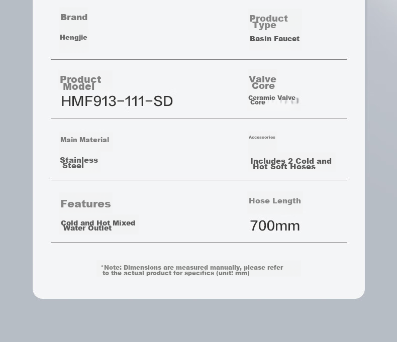 Смеситель для раковины HEGII HMF913-111-SD, 304 нержавеющая сталь, горячая и холодная вода, хромированная поверхность, одно отверстие