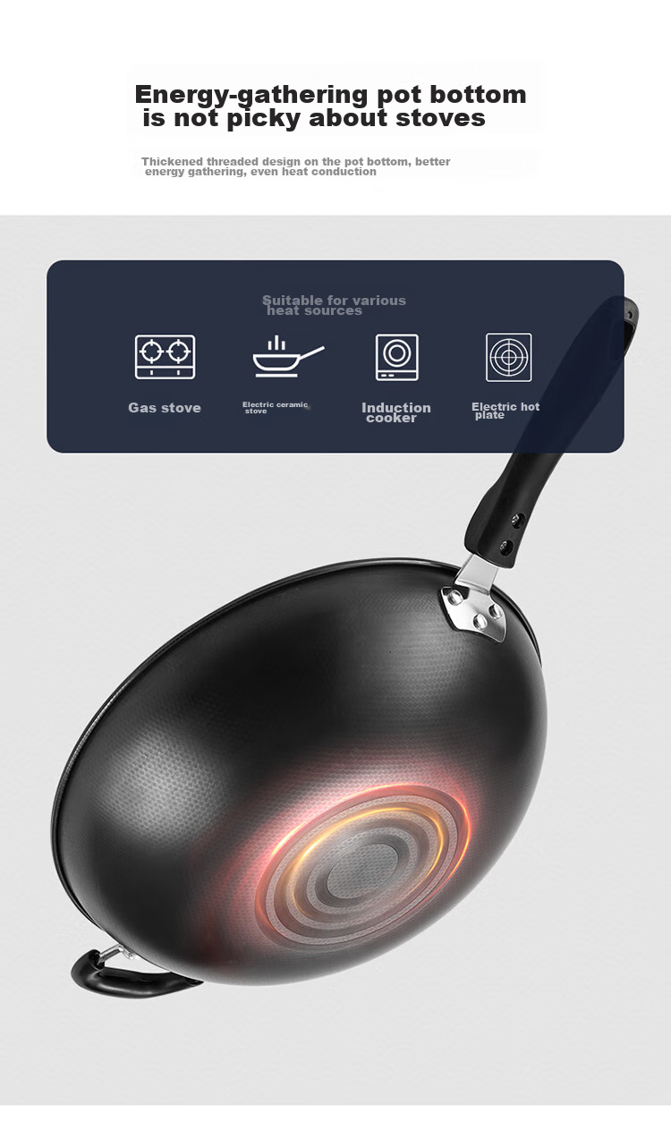 Сковорода MAXCOOK Wok, чугунная, 30 см, без покрытия, с крышкой, для газовых и индукционных плит
