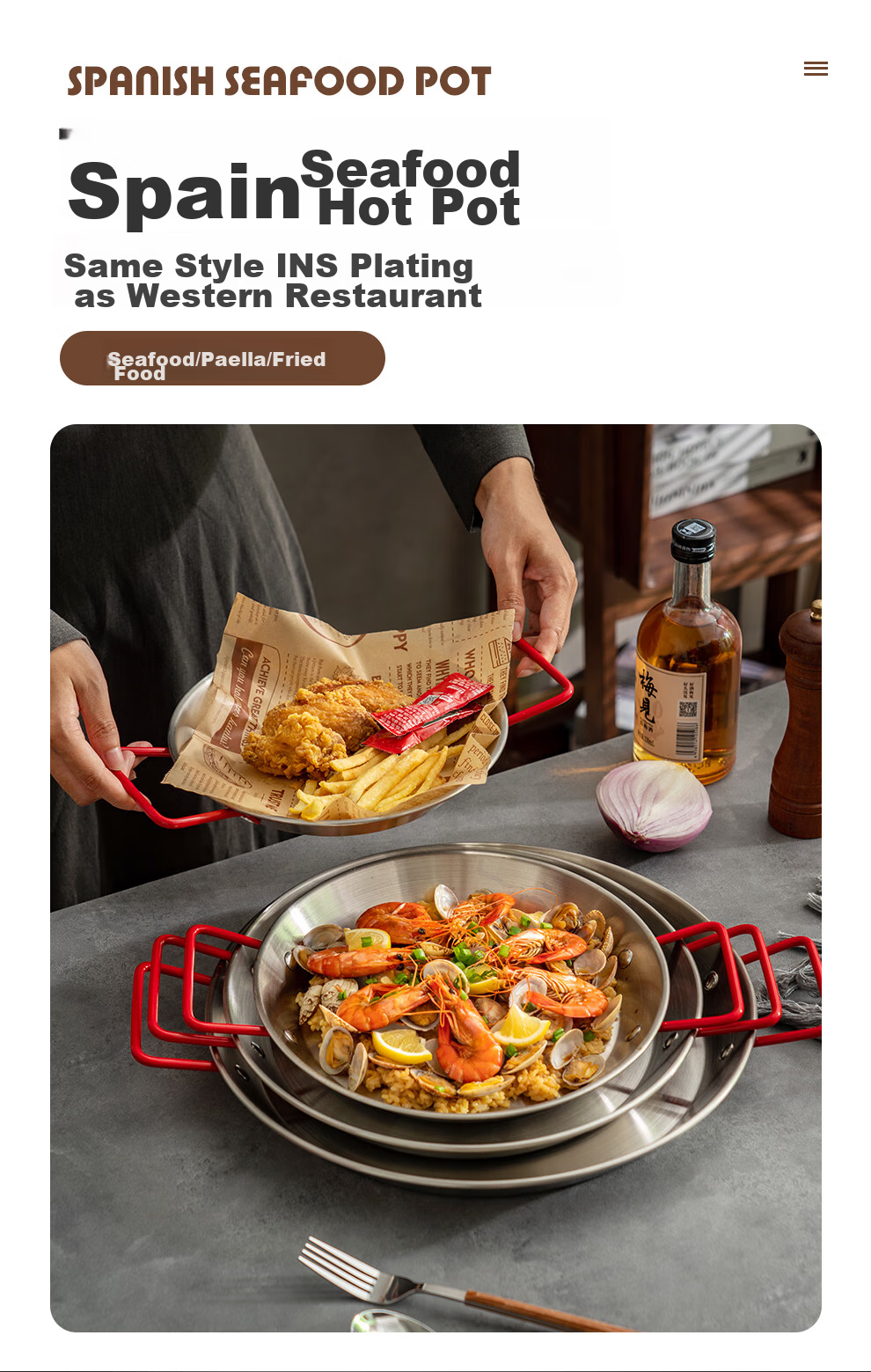 Тарелка Onlycook из нержавеющей стали, сервировочное блюдо для дома, закусочная тарелка с двойными ручками, для морепродуктов, диаметр 28 см