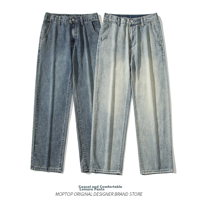 Джинсы MMOPTOP American-Style High Street Casual Washed Jeans для мужчин, осень-зима, свободные винтажные прямые штаны Y03, светло-голубой, 3XL