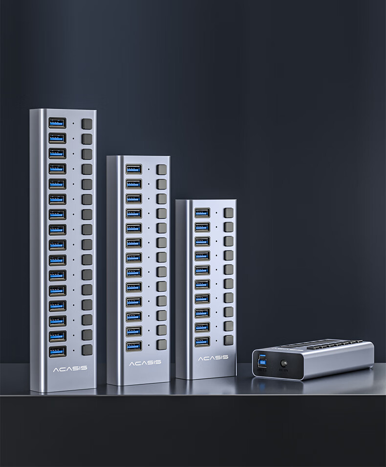 USB-хаб Acasis H037 на 20 портов USB 2.0 с блоком питания 90 Вт, алюминиевый корпус, для ноутбуков и ПК