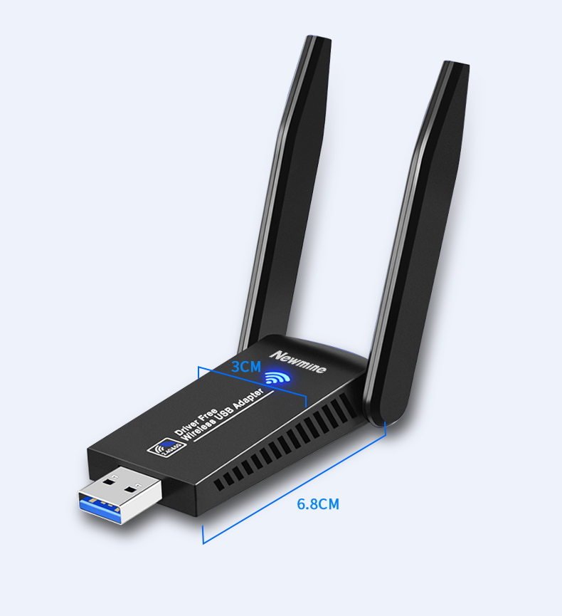 Сетевой адаптер Newmine D1302, 1300 Мбит/с, двухдиапазонный, USB 3.0, с двумя внешними антеннами, для настольных ПК и ноутбуков