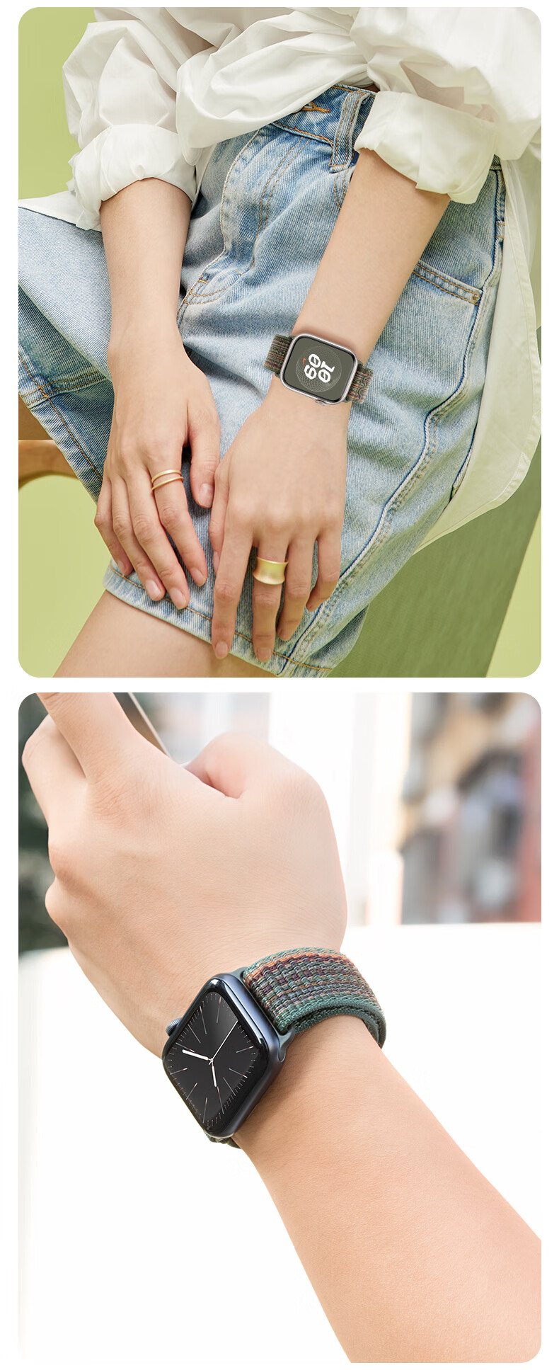 Ремешок BHO для Apple Watch Series 10/Ultra 2, нейлоновый, серый с синим, совместим с iWatch Series 9/8/7/6/SE